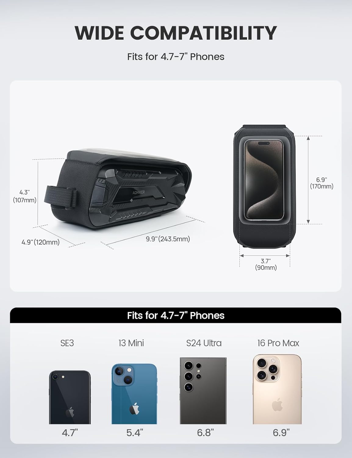 Bike Frame Bag Bike Phone Bag with 1.6L Capacity